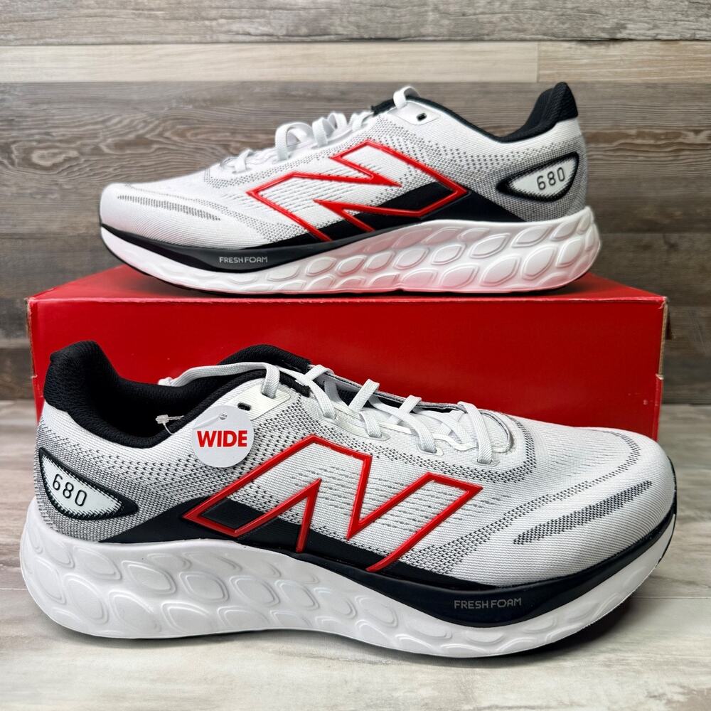 New Balance Fresh Foam 680 v8 Mens Running Shoes 4E WIDE White Red Black size 8